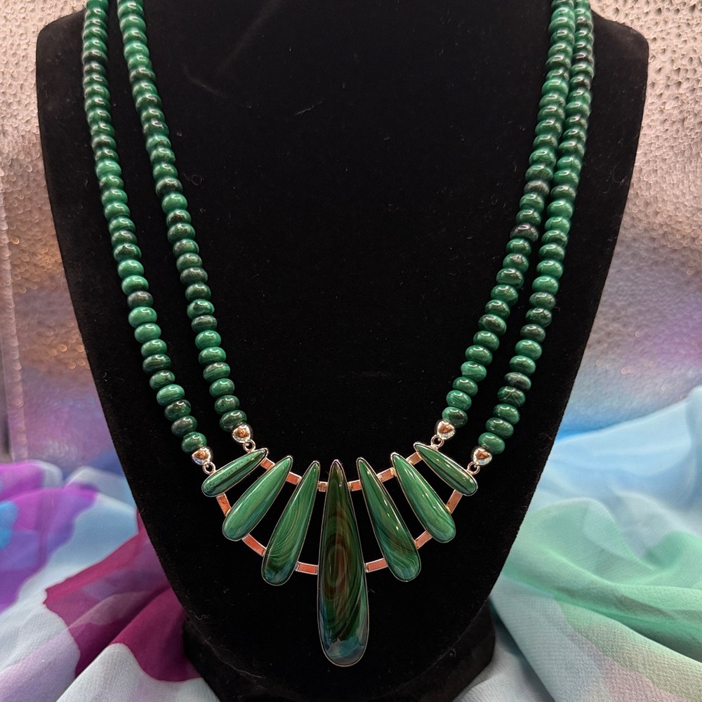 Jay King Malachite & Sterling Silver Pendant Necklace. - Picture 2 of 7